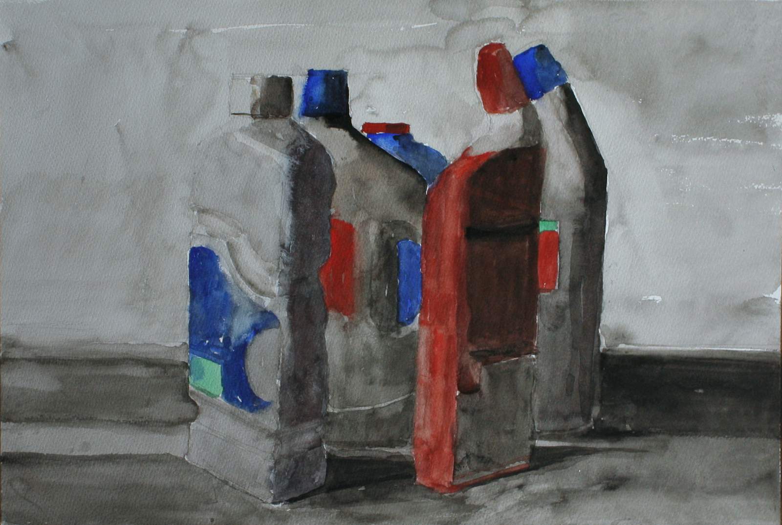 Watercolour five plastic bottles
